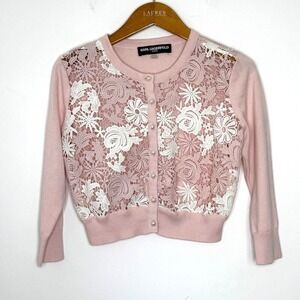 Karl Lagerfeld pink floral applique front crop cardigan